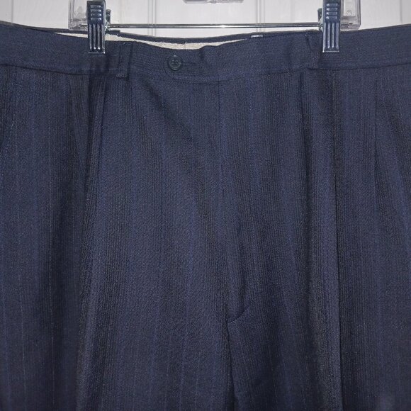 Vintage Yves Saint Laurent Men's Wool Blue Double Breasted Pinstripe Suit 46 - Picture 5 of 12